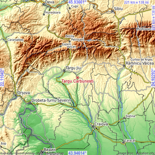 Topographic map of Târgu Cărbuneşti