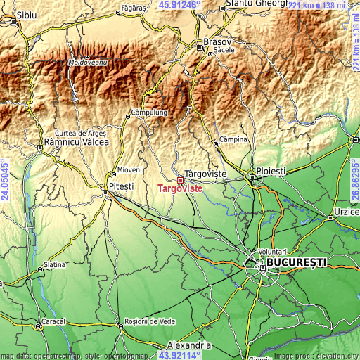 Topographic map of Târgovişte