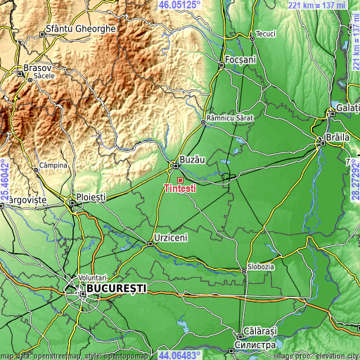 Topographic map of Ţinteşti