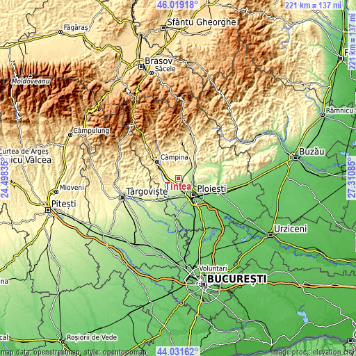 Topographic map of Țintea