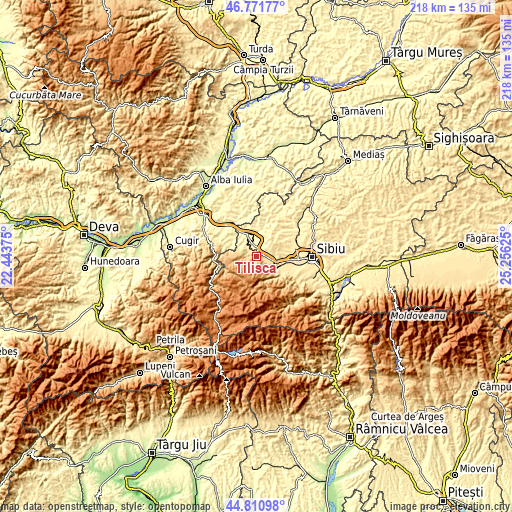 Topographic map of Tilişca