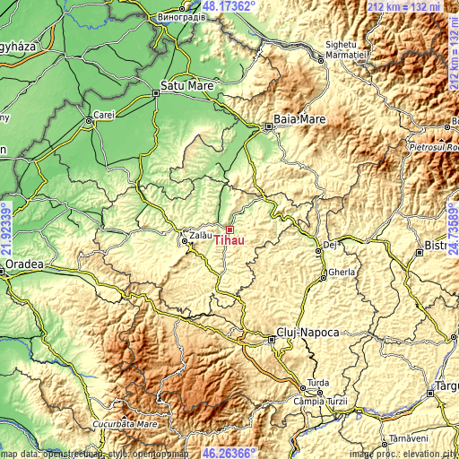 Topographic map of Tihău