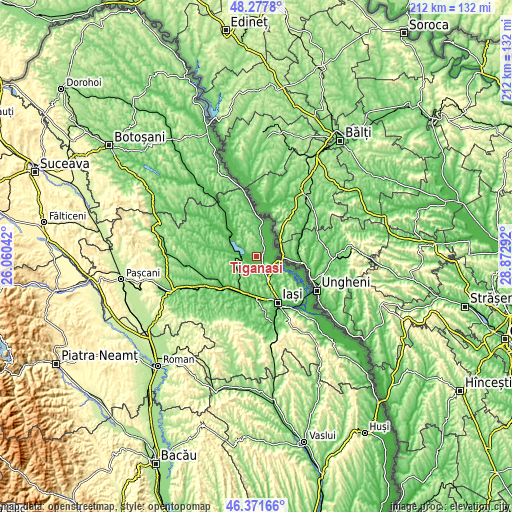 Topographic map of Ţigănaşi