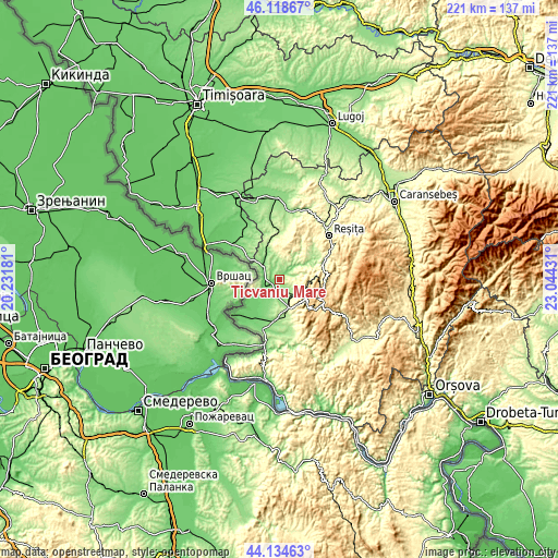 Topographic map of Ticvaniu Mare