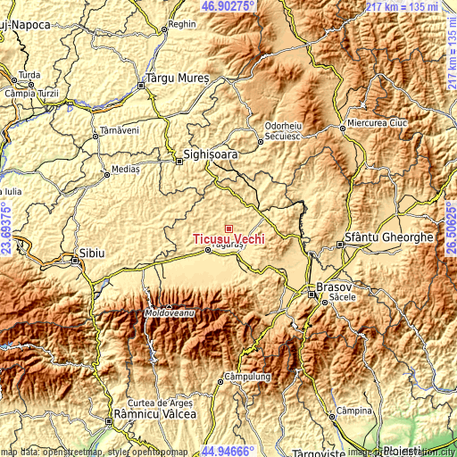 Topographic map of Ticuşu Vechi