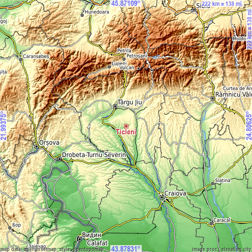 Topographic map of Ţicleni