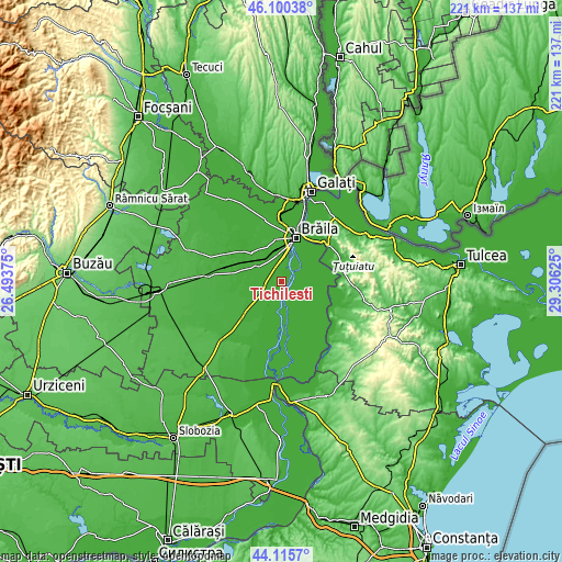 Topographic map of Tichileşti