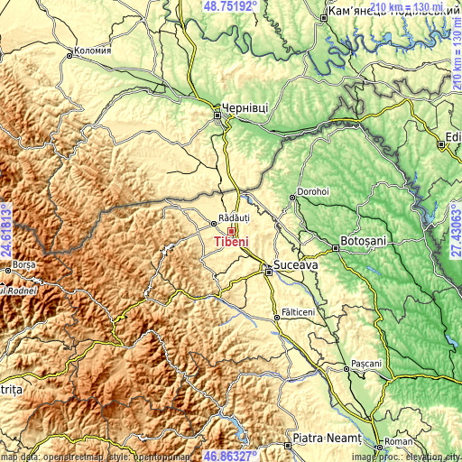 Topographic map of Țibeni