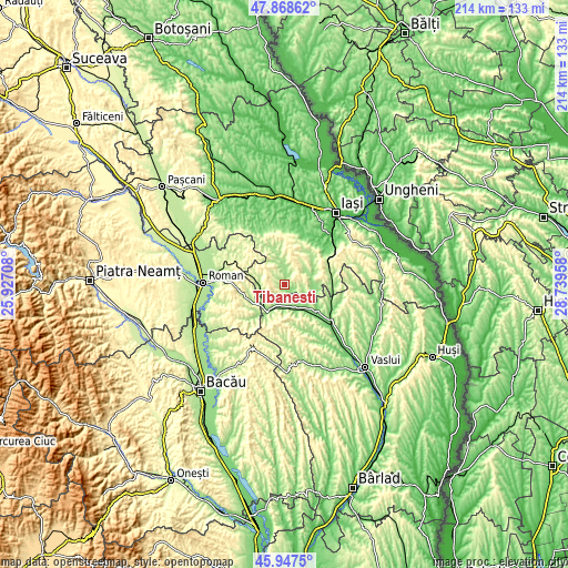 Topographic map of Ţibăneşti