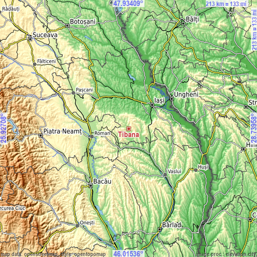 Topographic map of Ţibana