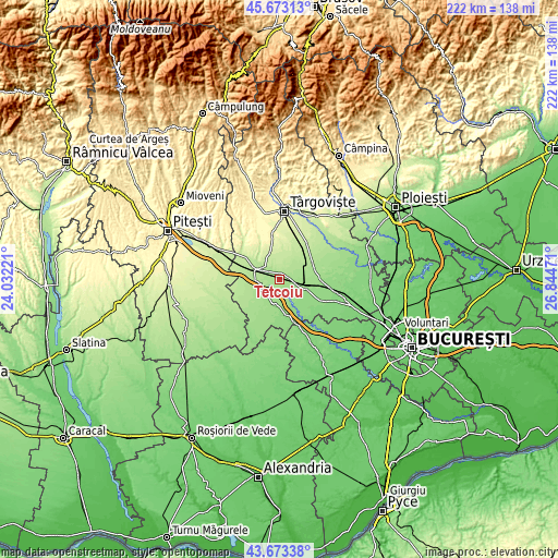 Topographic map of Tețcoiu