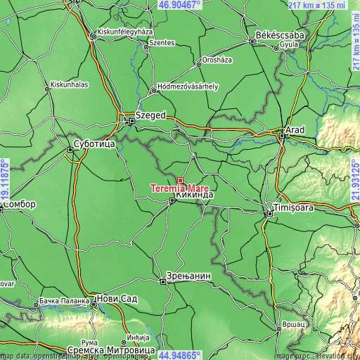 Topographic map of Teremia Mare