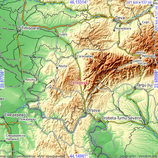 Topographic map of Teregova