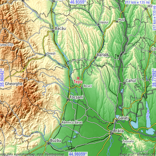 Topographic map of Ţepu