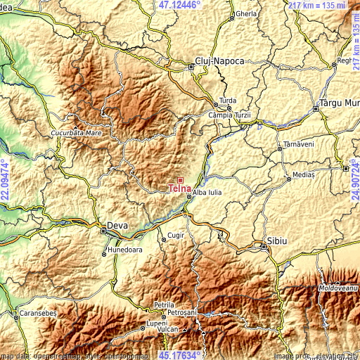 Topographic map of Țelna