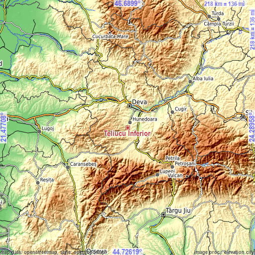 Topographic map of Teliucu Inferior