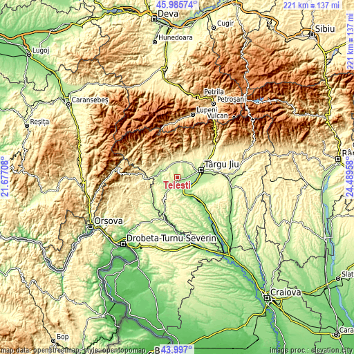 Topographic map of Teleşti