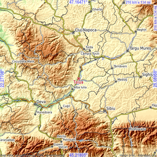 Topographic map of Teiuş