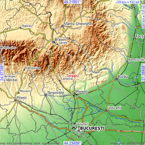 Topographic map of Teişani