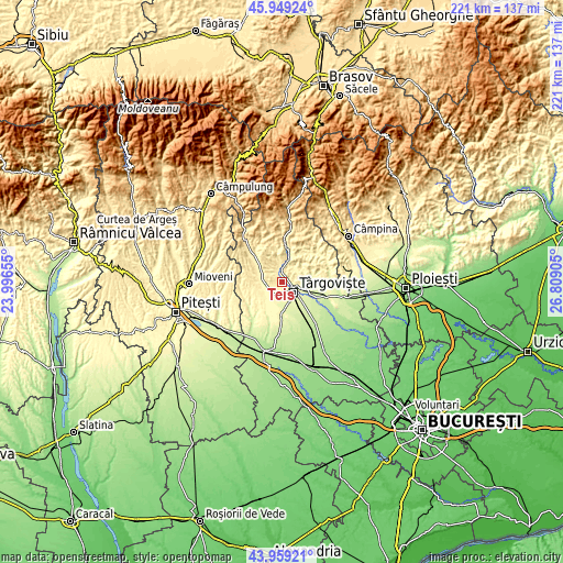 Topographic map of Teiș