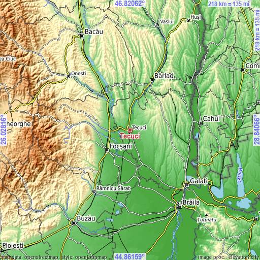 Topographic map of Tecuci