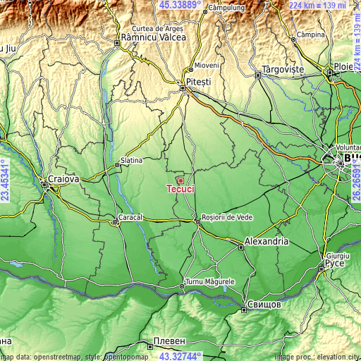 Topographic map of Tecuci