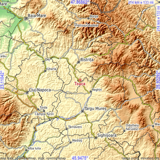 Topographic map of Teaca