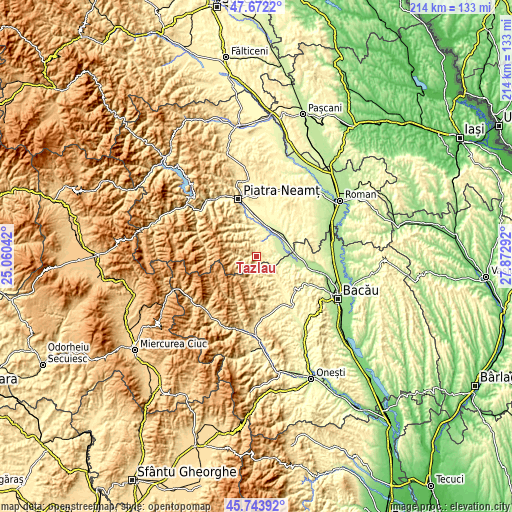 Topographic map of Tazlău