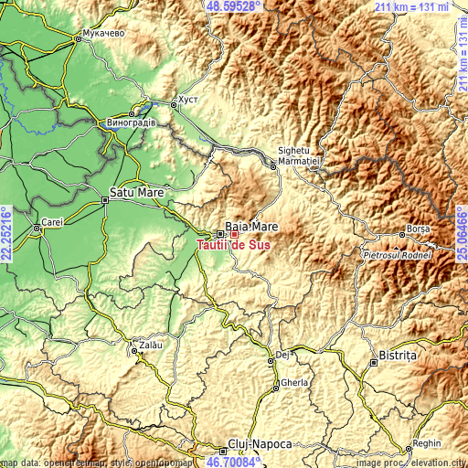 Topographic map of Tăuții de Sus