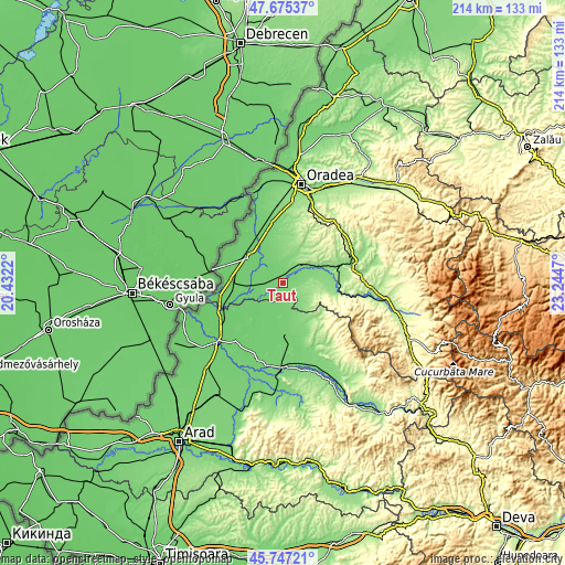 Topographic map of Tăut