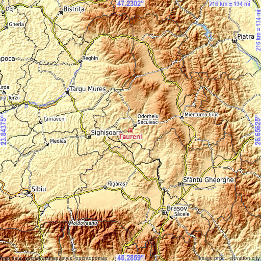 Topographic map of Tăureni