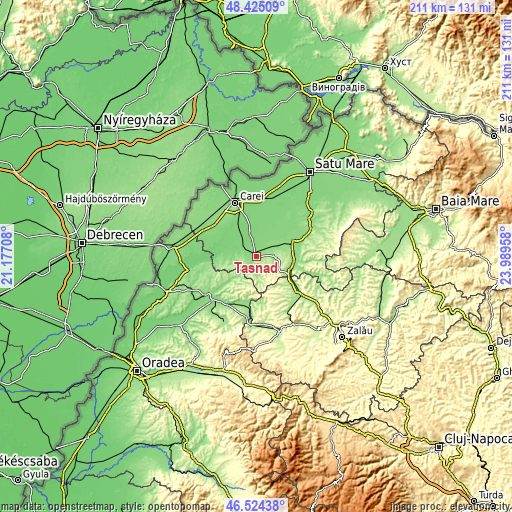 Topographic map of Tăşnad