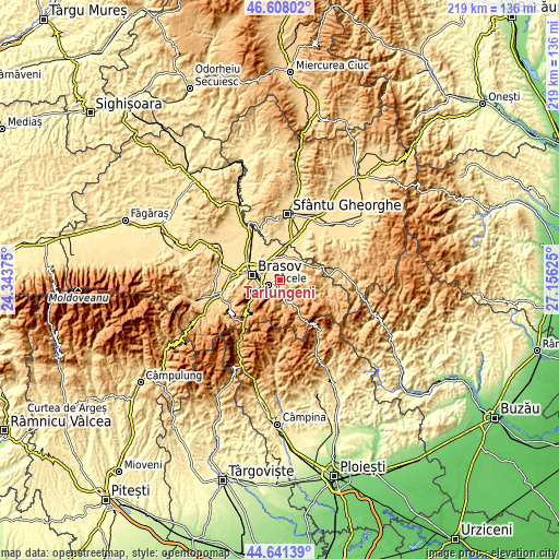 Topographic map of Tărlungeni