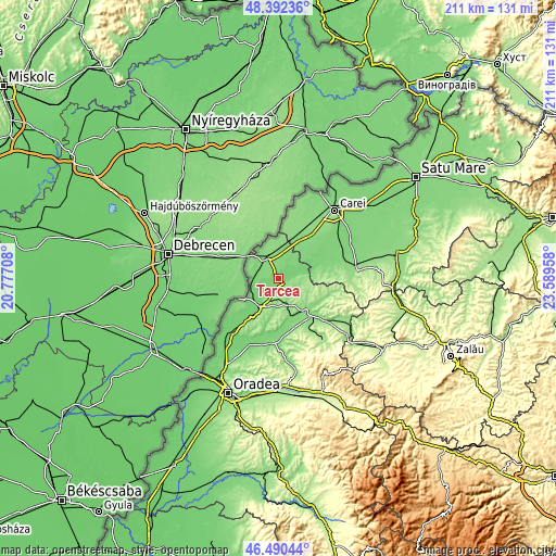 Topographic map of Tarcea