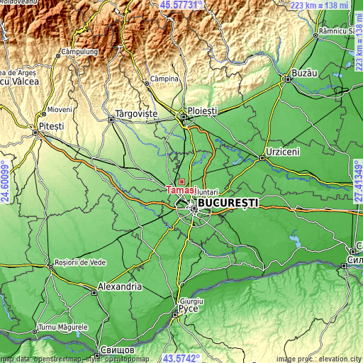 Topographic map of Tamași