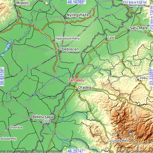 Topographic map of Tămășeu