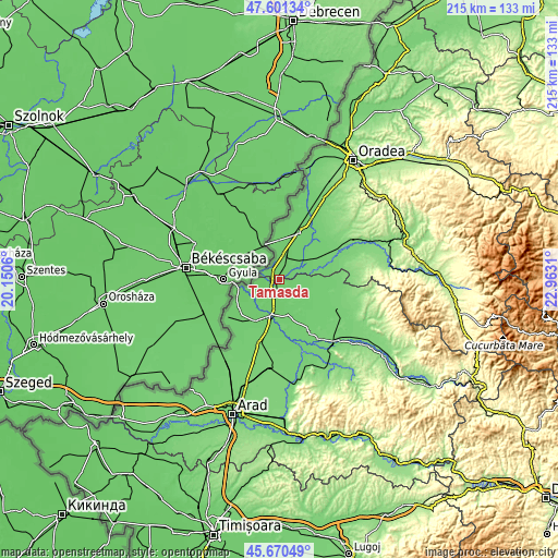 Topographic map of Tămașda