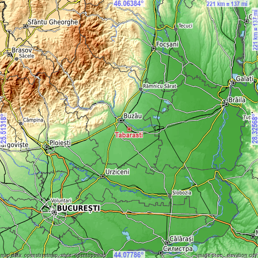 Topographic map of Tăbărăști