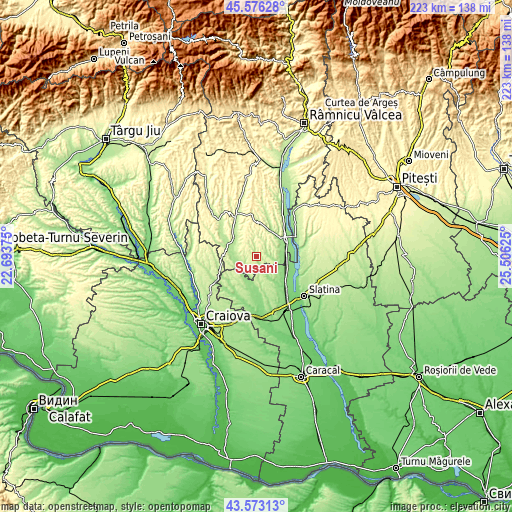 Topographic map of Şuşani