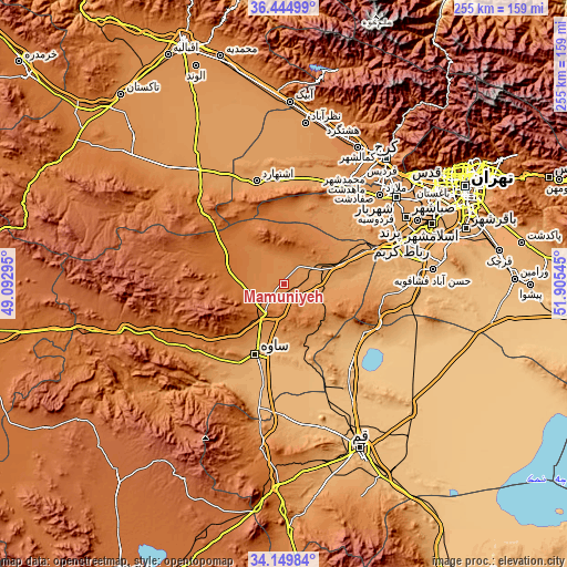 Topographic map of Māmūnīyeh