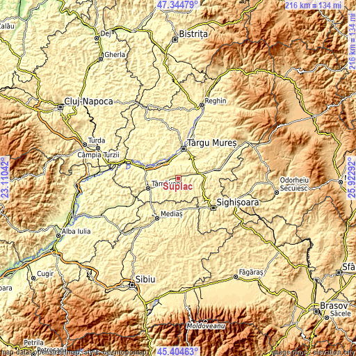 Topographic map of Suplac