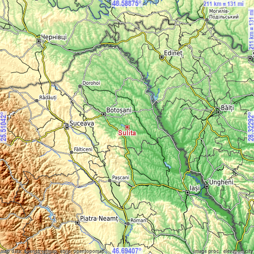 Topographic map of Sulița