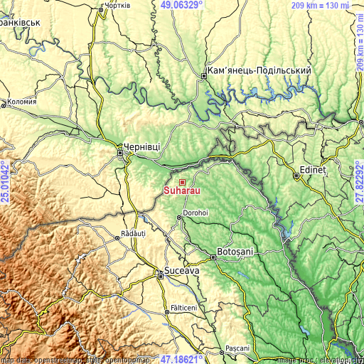 Topographic map of Suharău