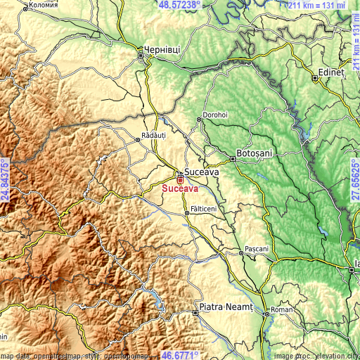 Topographic map of Suceava