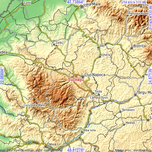 Topographic map of Suceagu