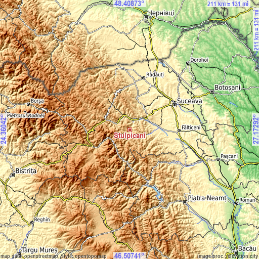 Topographic map of Stulpicani