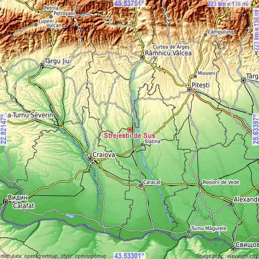 Topographic map of Strejeștii de Sus