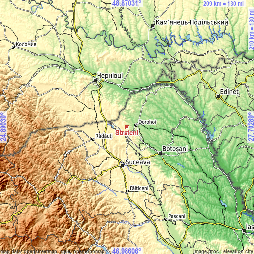 Topographic map of Străteni