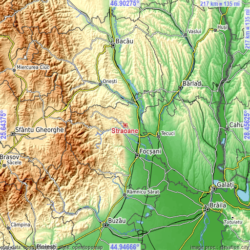 Topographic map of Străoane