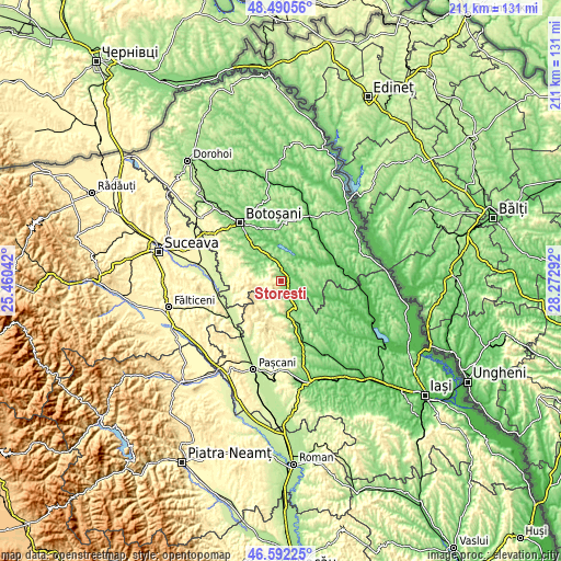 Topographic map of Storeşti